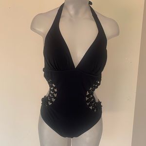 One piece black bathing suit size 10.